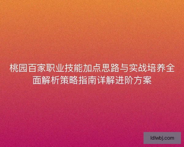 桃园百家职业技能加点思路与实战培养全面解析策略指南详解进阶方案