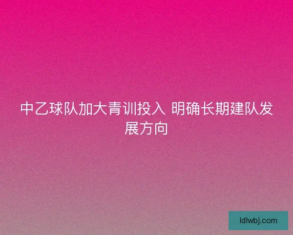 中乙球队加大青训投入 明确长期建队发展方向