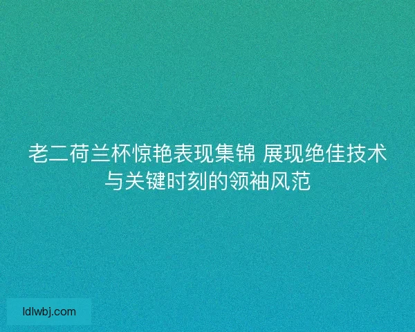 老二荷兰杯惊艳表现集锦 展现绝佳技术与关键时刻的领袖风范